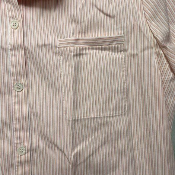 Lafayette 148 Orange White Striped 3/4 Sleeve Button Front Stretch Shirt Sz S‎ - Picture 3 of 7